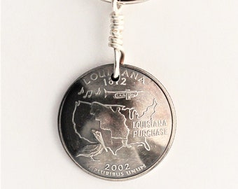 Louisiana Keychain, U.S. State Quarter Dollar Coin, Key Ring 2002, Key Fob by Hendywood