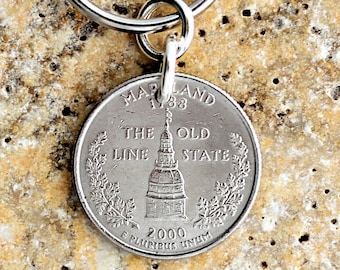 Maryland State Quarter Coin Keychain U.S. America Commemorative Coin Key Ring 2000 by Hendywood
