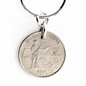 Massachusetts State Quarter Keychain U.S. Commemorative Coin Minute Man Key Ring 2000 by Hendywood
