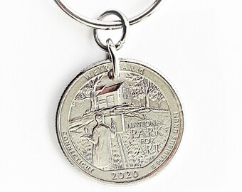 Weir Farm, National Park for Art, Connecticut, U.S. Quarter Commemorative Coin Keychain, Key Ring, 2020 by Hendywood