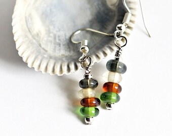 Glass Bead Earrings, Earthy Colors, Wire Wrapped Colorful Jewelry by Hendywood