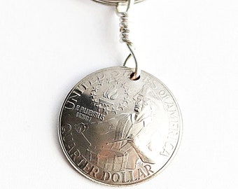 U.S. Bicentennial Quarter Domed Coin Keychain, Key Ring, Commemorative, American Collectible, Vintage 1976 by Hendywood KCE22