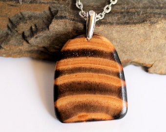 Natural Reclaimed Wood Pendant, Necklace Salvaged Carved Wood Torched, Charred Pendant, Unique, Sustainable Wooden Jewelry by Hendywood (W)