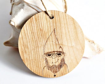 Gnome Christmas Ornament Wood Burned Pyrography Man Male Gnome Wooden Christmas Tree Ornament by Hendywood (W)