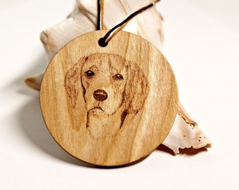 Beagle Dog Tree Ornament Wood Burned Animal Pet Pup Wooden Christmas Ornament by Hendywood (W)