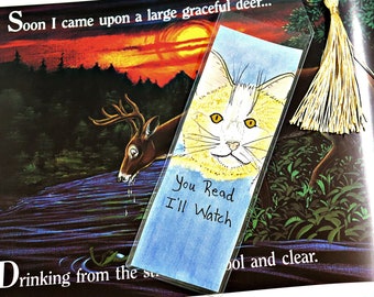 Hand Painted Ginger Cat Bookmark Gouache Paint Kitten Nature Design in a Protective Bookmark Sleeve by Hendywood