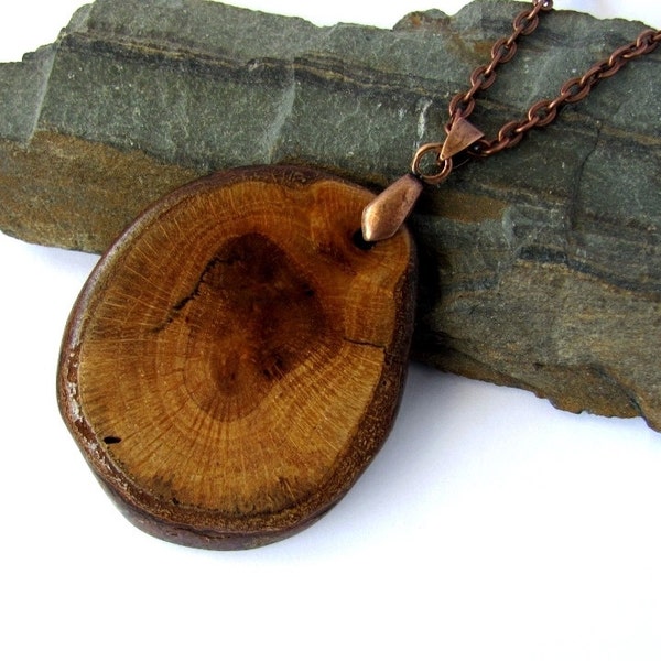 Wood Pendant Copper Necklace Eco Friendly Large Oak Branch Reclaimed Wooden Jewelry by Hendywood