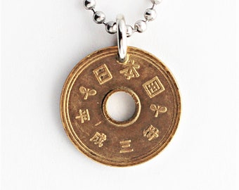 Japanese 5 Yen Coin Necklace Authentic Upcycled Pendant Jewelry by Hendywood