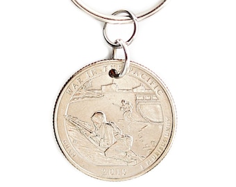 Guam U.S. Quarter Commemorative Coin War in the Pacific Keychain, Key Ring, 2019