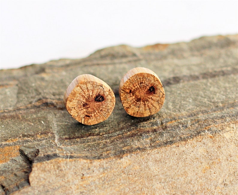 Tiny Wood Post Earrings Tree Branch Small Studs Sustainable Reclaimed Wooden Jewelry by Hendywood W image 1