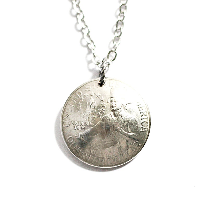 U.S. Bicentennial Quarter Domed American Coin Necklace, Pendant, Commemorative, Collectible, Vintage 1976 Jewelry Hendywood image 1