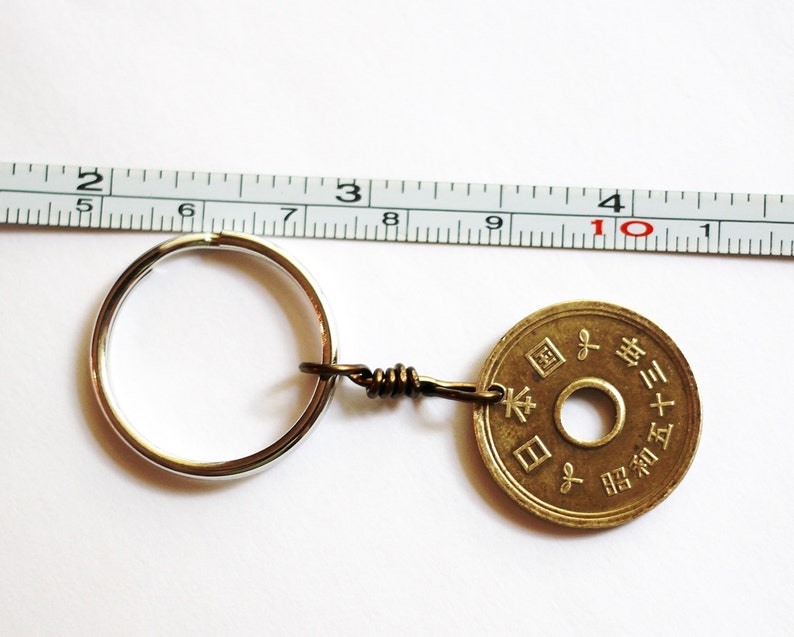 Good Luck Coin Keychain, Japanese 5 Yen Keychain, Japanese Coin Keyring, Coin Keyring Handmade Japanese Coin Key Ring by Hendywood KCE7 image 5