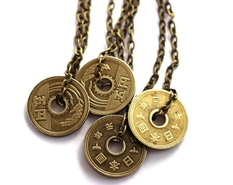 Japanese Yen Coin Necklace Good Luck Charm Authentic Go-En Coin Undrilled Upcycled Pendant Jewelry by Hendywood