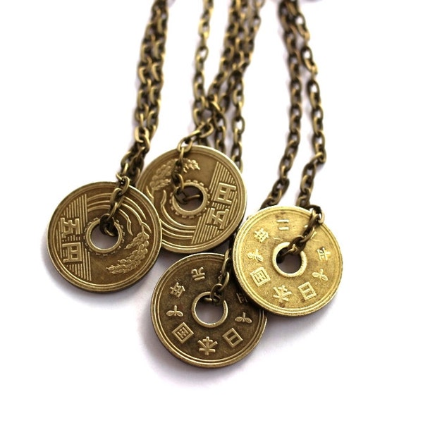 Japanese Coin Necklace Authentic Undrilled 5 Yen Upcycled Pendant Jewelry by Hendywood