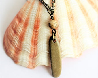 River Rock Necklace Natural Beach Stone Wire Wrapped Pendant Jasper Stone Bead Eco-Friendly Sustainable Jewelry by Hendywood (W)