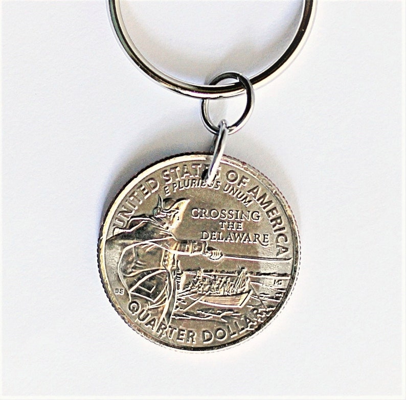 Crossing the Delaware, U.S. Quarter Commemorative George Washington Coin Keychain, Key Ring, 2021 by Hendywood image 1