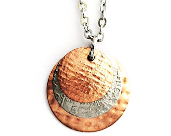 U.S. Dime Coin Necklace Layered Copper Pendant Handmade Mixed Metal Hendywood (W)