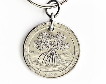 Salt River Bay Key Ring, U.S. Quarter Coin Virgin Islands Commemorative Coin Keychain, 2020 by Hendywood