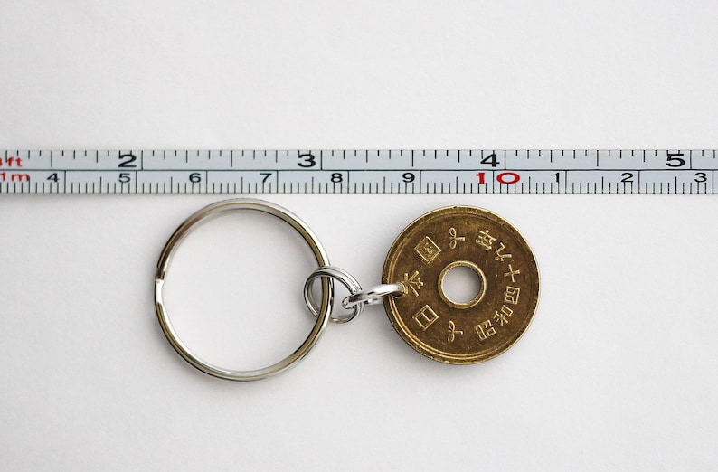 Good Luck Coin Key Ring, Japanese 5 Yen Coin Keyring, Coin Keychain by