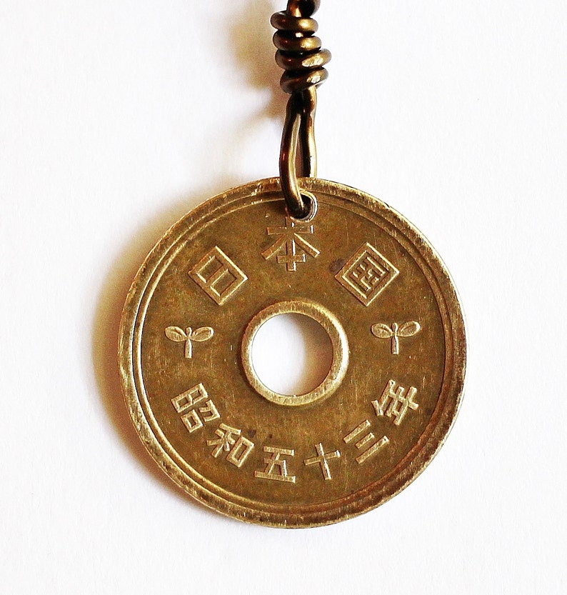 Good Luck Coin Keychain, Japanese 5 Yen Keychain, Japanese Coin Keyring, Coin Keyring Handmade Japanese Coin Key Ring by Hendywood KCE7 image 2