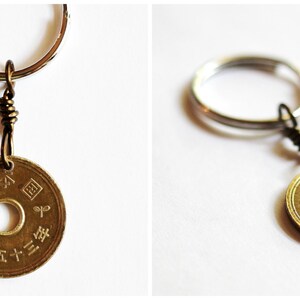 Good Luck Coin Keychain, Japanese 5 Yen Keychain, Japanese Coin Keyring, Coin Keyring Handmade Japanese Coin Key Ring by Hendywood KCE7 image 4