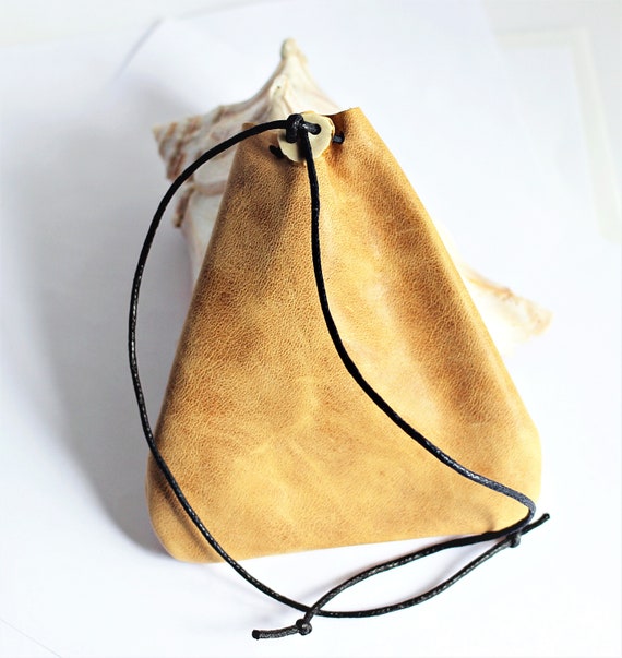 soft leather drawstring pouch