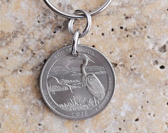 Bombay National Wildlife Refuge Coin Keychain U.S. Commemorative Quarter Delaware Key Ring 2015 by Hendywood