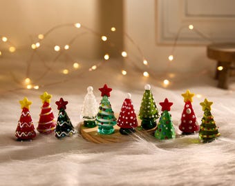 Handmade Solid Glass Christmas Tree Figurine, Holiday Decor