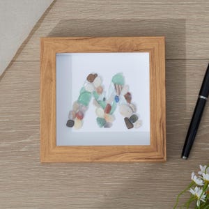 Personalized Sea Glass Initial Art: Handmade Coastal Decor, 5&quot; Framed,Wedding Gifts,Bridesmaid Gift,Friendship Gift