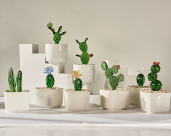 Handmade Glass Succulents,Glass Potted Plants,Fused Glass Succulents,Stained Glass, Cactus Lover,Artificial House Plant,Christmas gifts