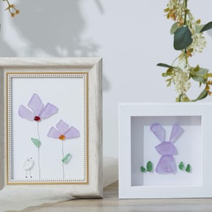 Sea Glass Flower Art Frame: Handmade Beach Decor, Friendship Gift