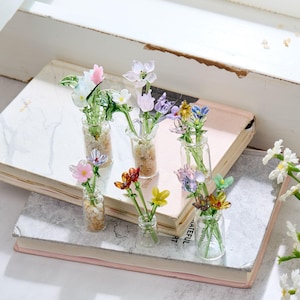 Mini-Glasstrauß-Set, Blumenpflanzengartenstecker, Glaspflanzen, Einblüten-Blumendekoration, Einweihungsgeschenk, Wohnkultur, Muttertagsgeschenk