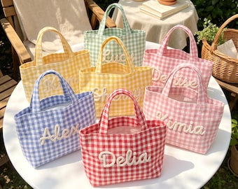 Personalized Bridesmaid Makeup Bag, Gingham Cosmetic Pouch, Bridal Party Gift, Bachelorette Favor
