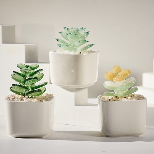 Succulentes faites main en verre fusionné : décoration végétale en vitrail