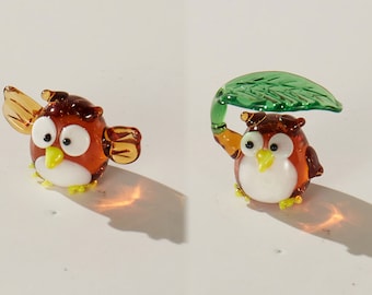 Tiny Owl Figurine,Handmade Glass Owl,Glass Figurine,Miniature Owl,Glass Owl,Desktop Ornaments ,Car Glass Ornament,Glass Animals,Glass Art