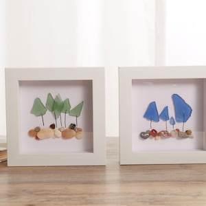 Sea Glass Flower Art Frame: Handmade Beach Pebble Decor, Friendship Gift,Wedding Gifts,Bridesmaid Gift