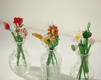 Glass bouquet set,floral plant garden stakes,glass plants,single petal flower decorations, housewarming gift,wedding gift,Christmas gift