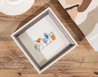 Sea Glass Cocktail Art: Martini Glasses Framed Picture, 5 inch