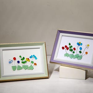 Sea Glass Flower Art Frame: Handmade Beach Decor, Friendship Gift