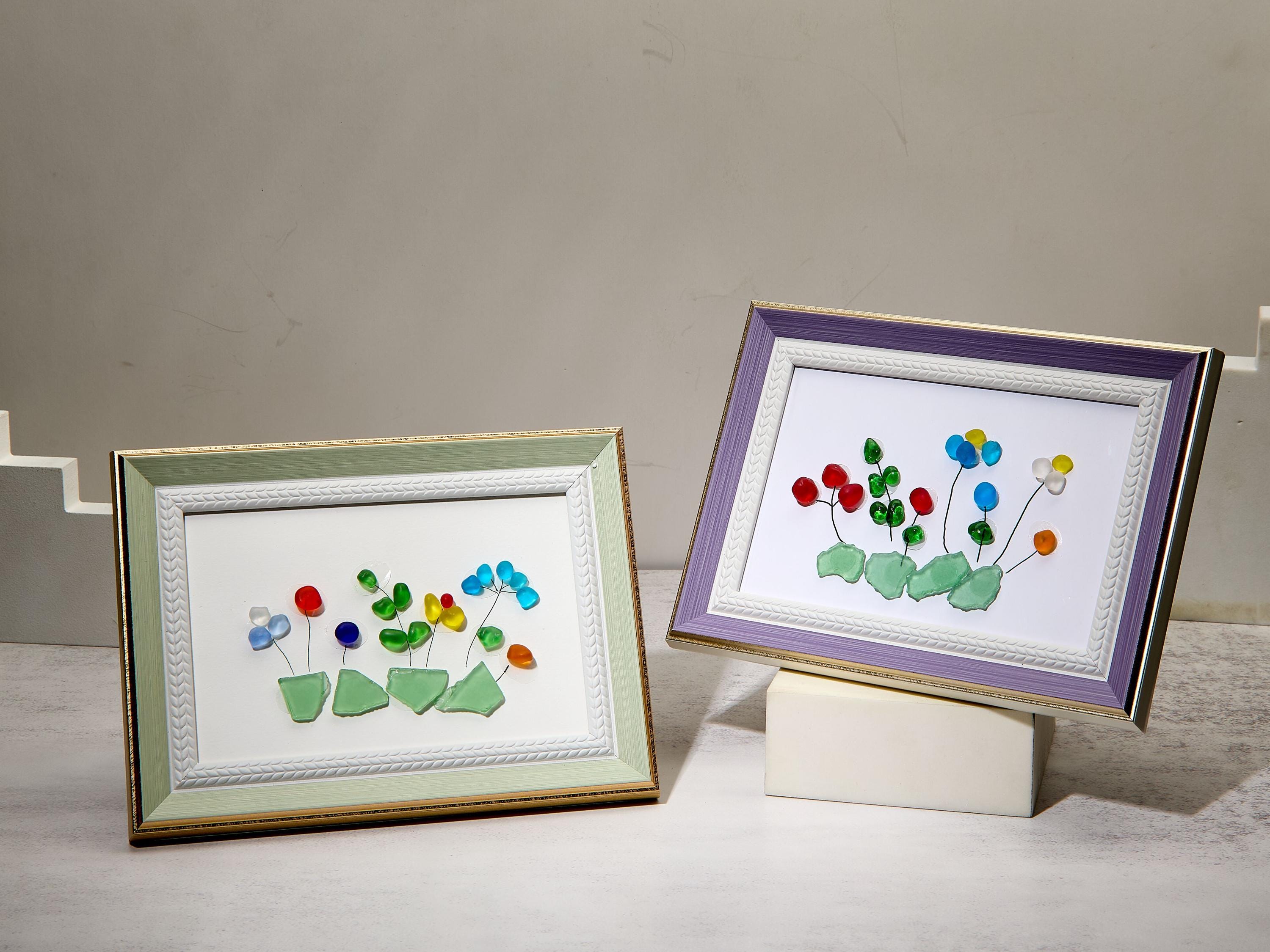 Sea Glass Flower Art Frame: Handmade Beach Decor, Friendship Gift