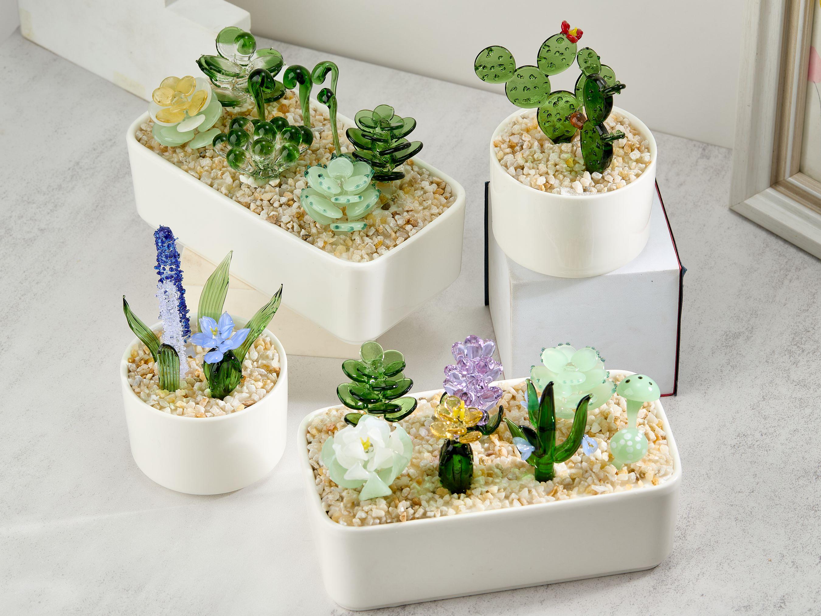 Handmade Glass Succulents,Fused Glass Succulents,Stained Glass,Cactus Lover,Artificial House Plant,Succulent Combination Glass Potted Plants