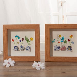 Sea Glass Flower Art Frame: Handmade Beach Decor, Friendship Gift