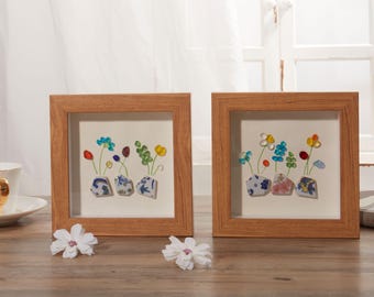 Sea Glass Flower Art Frame,Flowers Seaglass Beach Art,Handmade Sea Glass Wall Art Decor,Friendship Gift Idea,Birthday Gift,New House Gifts