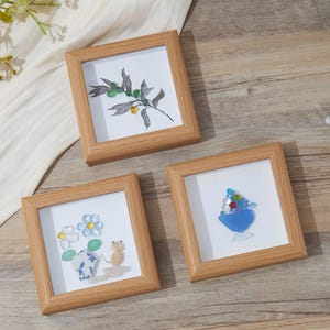 Sea Glass Flower Art Frame: Handmade Beach Decor, Friendship Gift (4 inch)