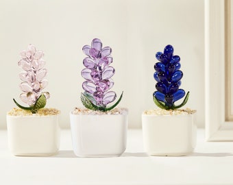 Handgjord hyacintblomma i målat glas, mini-krukväxt i glas