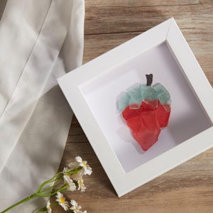 Sea Glass Strawberry Art Frame: Coastal Wall Decor, Friendship Gift