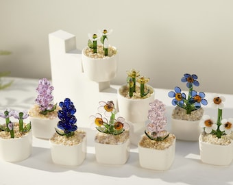 Glass Potted Plants,Handmade Glass Succulents,Mini Glass Plants,Glass Flower,Stained glass,Artificial House Plant,Christmas gift