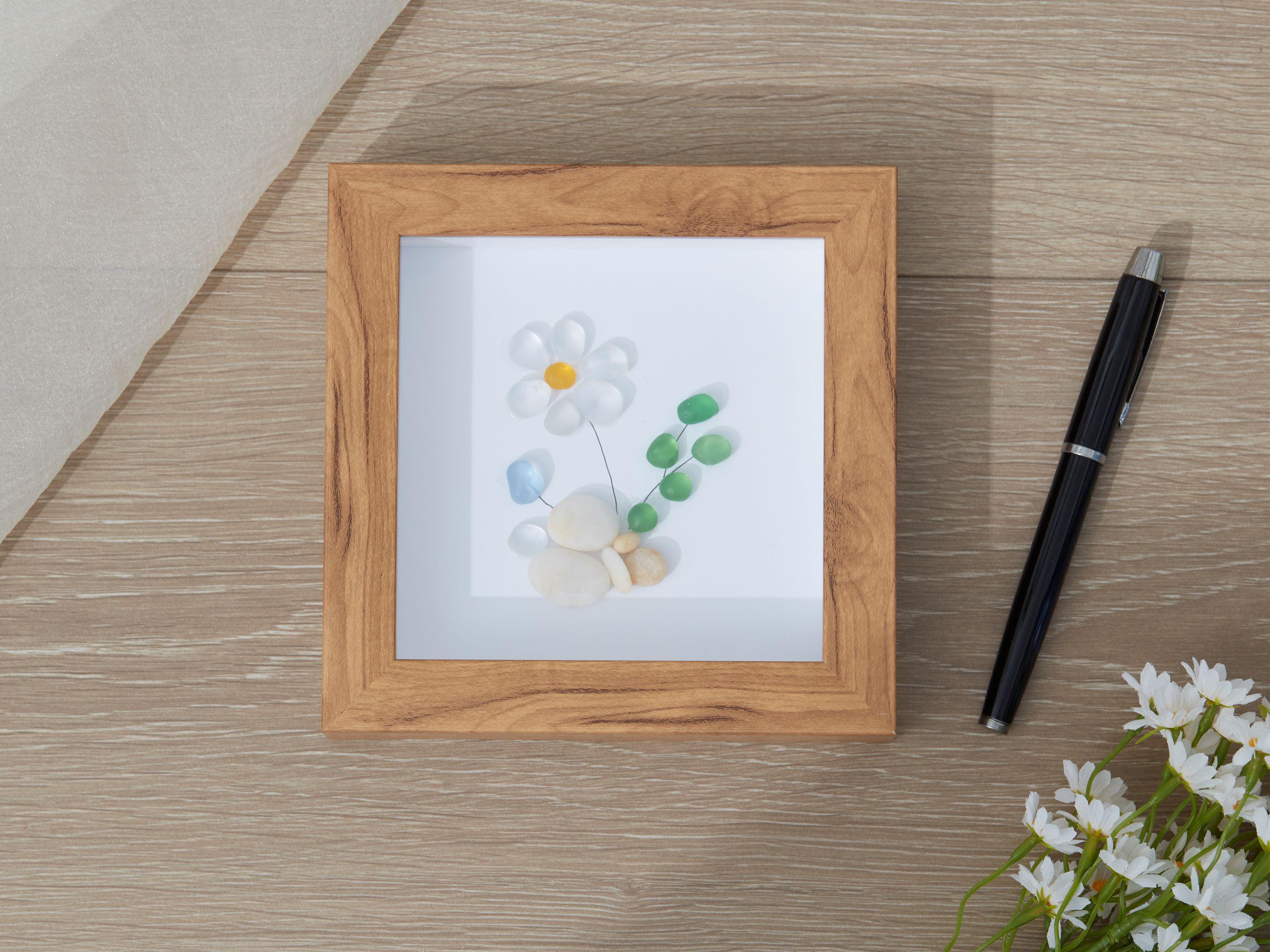 Sea Glass Flower Art Frame: Handmade Coastal Wall Decor, Friendship Gift,Wedding Gifts,Bridesmaid Gift
