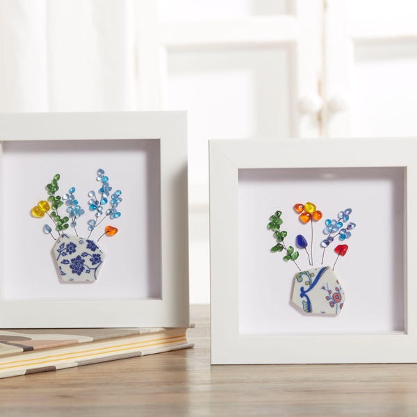 Sea Glass Flower Art Frame: Handmade Beach Decor (5 inch),Valentine's Day gift