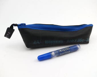 Pencil case rubber recycled bike inner tube blue zipper